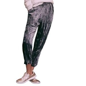 Anthropologie Ett:Twa Small Kinley Cropped Blue Crushed Velvet Pants Pull On